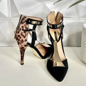 Forever 21 Shoes Black And Leopard Print Heels Poshmark